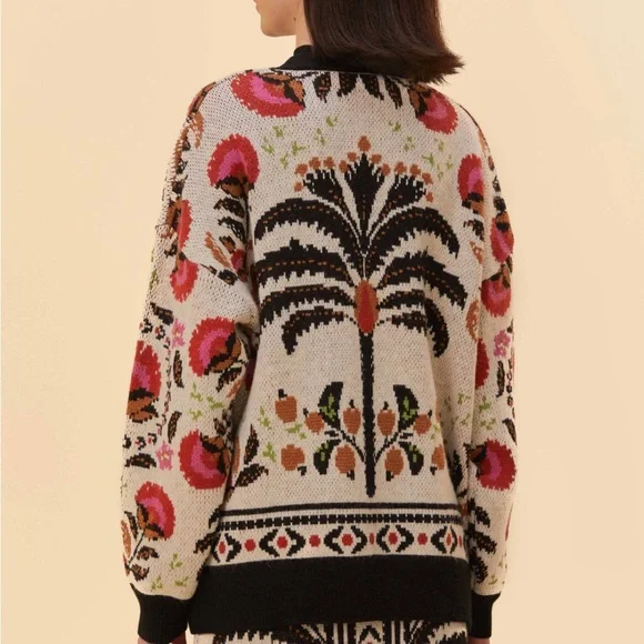 Farm Rio Sand Palm Paradise Knit Cardigan Sweater - Small - Picture 2 of 6